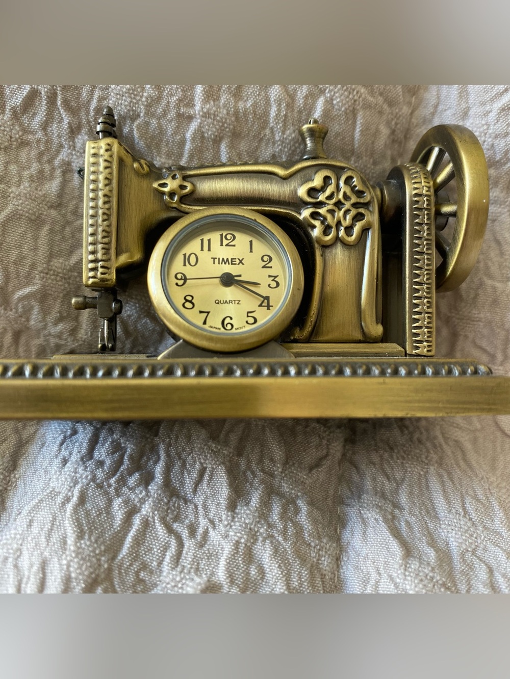 Timex Vintage Sewing Machine Wall Clock in Brass Tone